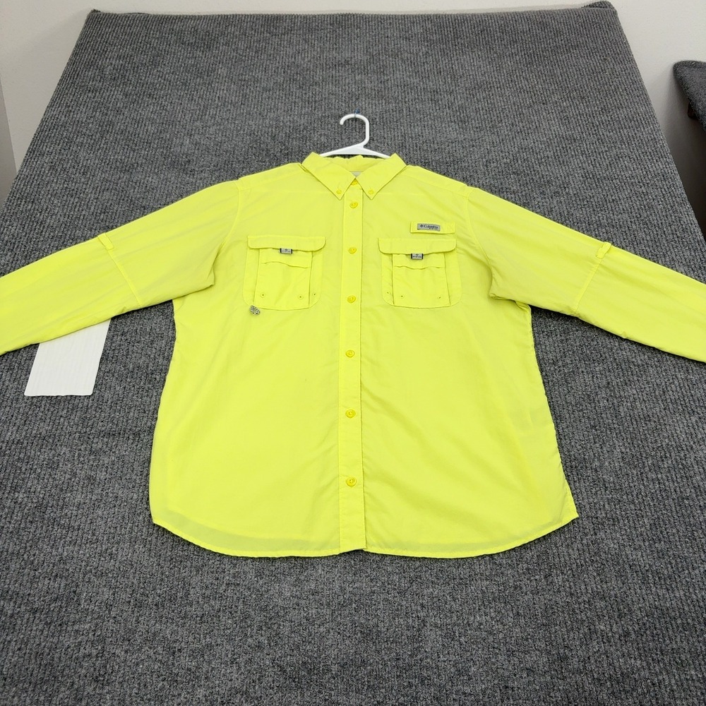 Columbia Shirt Mens XL Yellow Nylon PFG Bahama Long Sleeve Fishing Gorpcore